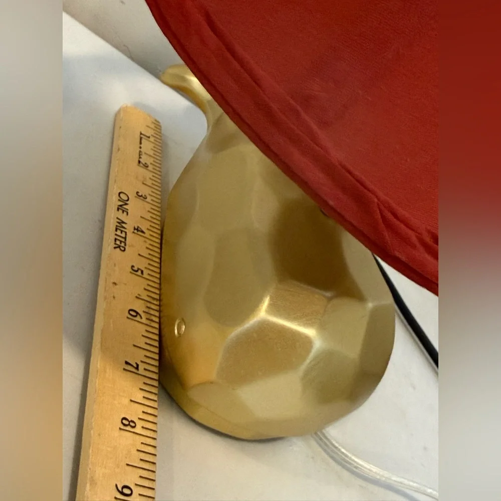 Vintage Nautical  Gold Faceted‎ Whale Table Accent Lamp Red Shade Decor ~12”